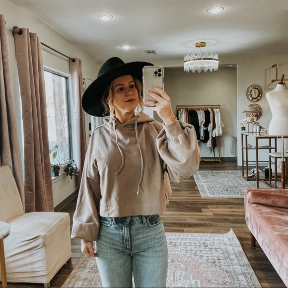 Tan Cropped Hoodie - Picture 4 of 5